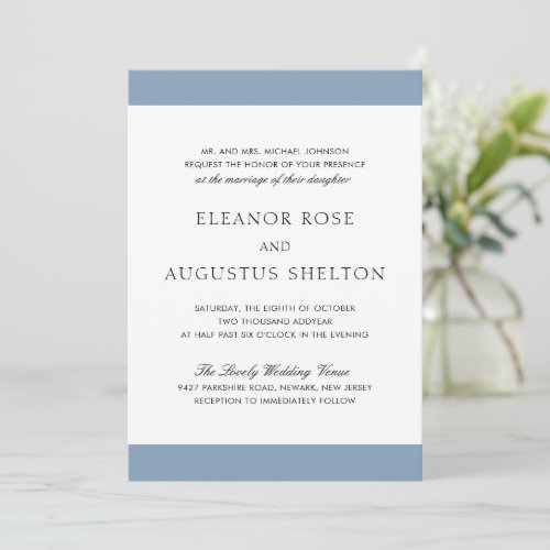 Minimal Dusty Blue Modern All In One Wedding Invitation