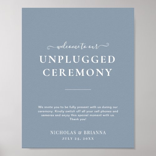 Minimal Dusty Blue Modern Unplugged Boho Wedding Poster