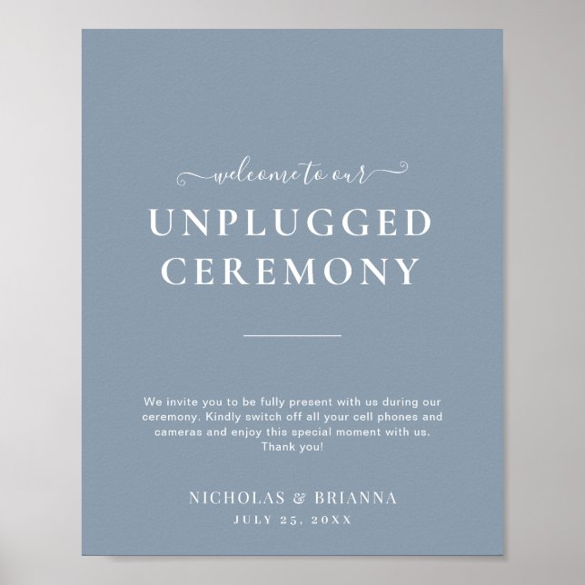Minimal Dusty Blue Modern Unplugged Boho Wedding Poster (Front)