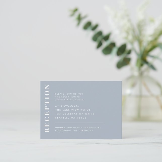 Minimal Dusty Blue Modern Wedding Reception Enclosure Card (Standing Front)