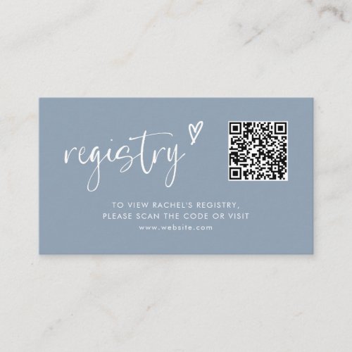 Minimal Dusty Blue Qr Code Bridal Shower Registry  Enclosure Card
