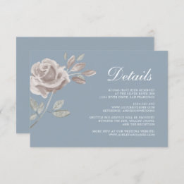 Minimal Dusty Blue Rose Wedding Details Enclosure Card
