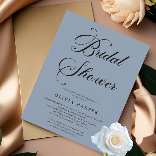 Minimal Dusty Blue Script Bridal Shower Invitation