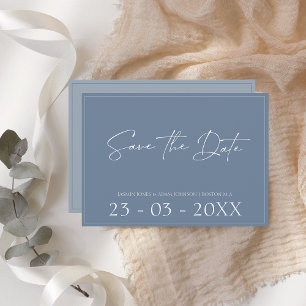 Minimal Dusty Blue Script Save the Date