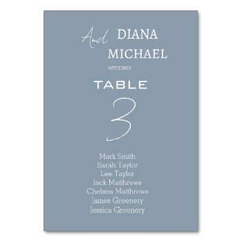 Minimal Dusty Blue Script Wedding Seating Chart Table Number by BeautifulProducts at Zazzle
