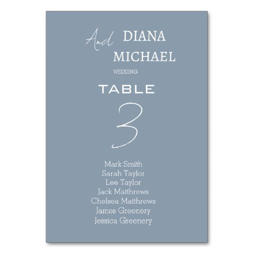 Minimal Dusty Blue Script Wedding Seating Chart Table Number