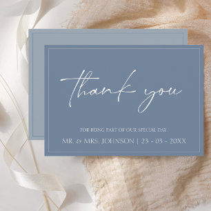 Minimal Dusty Blue Script Wedding Thank You Card