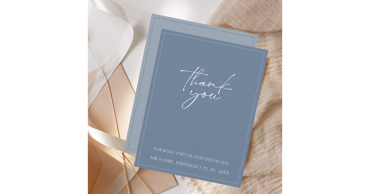 Minimal Dusty Blue Script Wedding Thank You Card | Zazzle