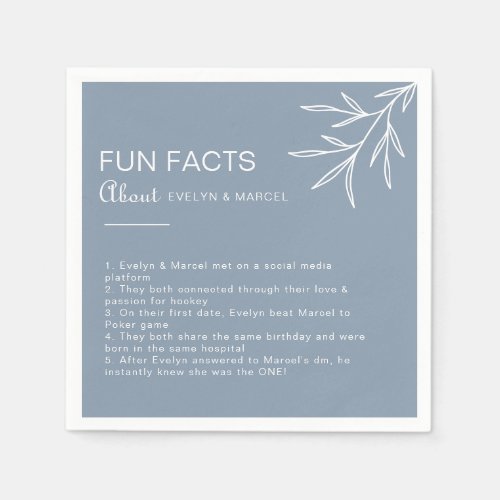 Minimal Dusty Blue Trivia Fun Facts Wedding  Napkins