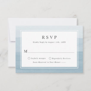 Minimal Dusty Blue Watercolor Ombre Wedding RSVP Card