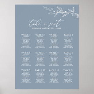 Blue Wedding Seating Chart Blue Gold Wedding Seating Plan 