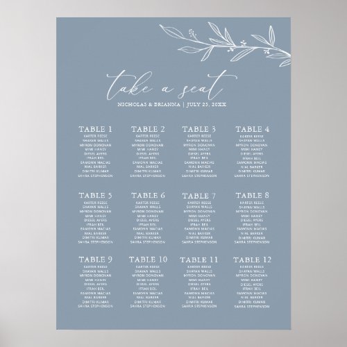 Minimal Dusty Blue Wedding 12 Table Seating Chart