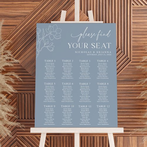 Minimal Dusty Blue Wedding 12 Table Seating Chart Foam Board