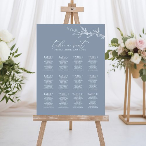 Minimal Dusty Blue Wedding 12 Table Seating Chart Foam Board