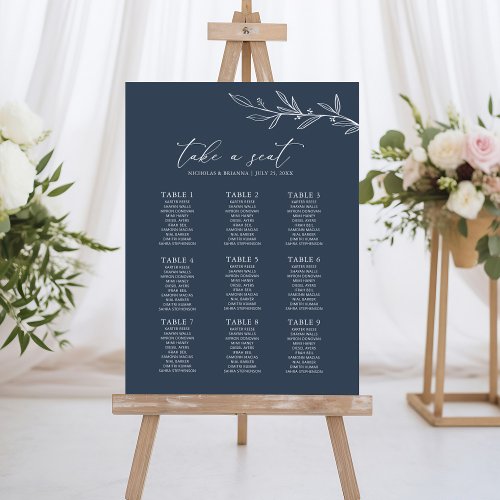 Minimal Dusty Blue Wedding 9 Table Seating Chart Foam Board