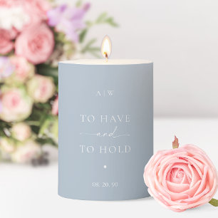 Minimal Dusty Blue Wedding Candle 