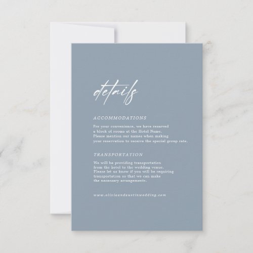 Minimal Dusty Blue Wedding Details Enclosure Card