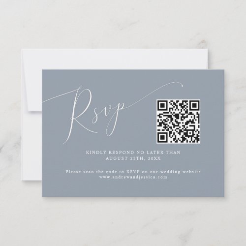 Minimal Dusty Blue Wedding QR Code 