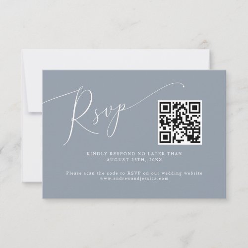 Minimal Dusty Blue Wedding QR Code  RSVP Card