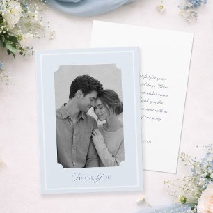 Minimal Dusty Blue Wedding Thank You Photo Card