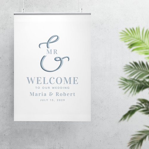 Minimal Dusty Blue Wedding Welcome Poster