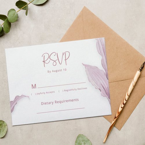 Minimal Dusty Lavender Floral Wedding RSVP Card