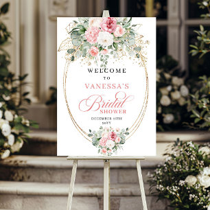 Minimal Dusty Pink Flowers Bridal Shower Welcome Poster
