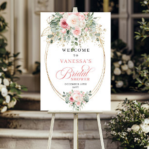 Minimal Dusty Pink Flowers Greenery Bridal Shower Poster