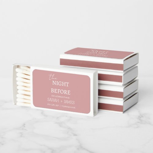 Minimal Dusty Pink the Night Before Wedding Favors Matchboxes