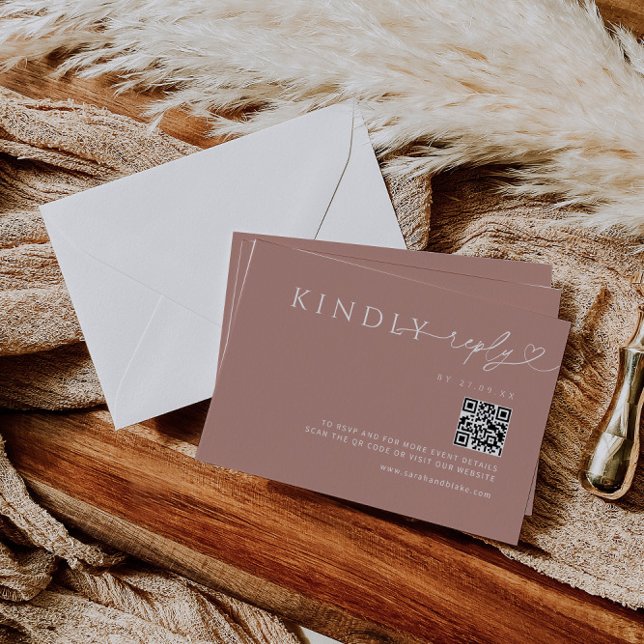 Minimal Dusty Rose Heart Reply With QR Code Enclosure Card (Creator Uploaded)