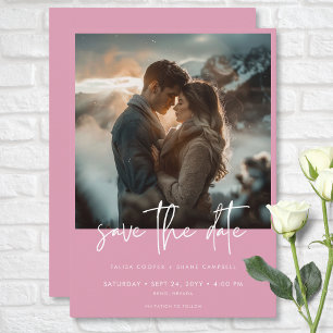 Minimal Dusty Rose Pink Modern Photo Wedding Save The Date