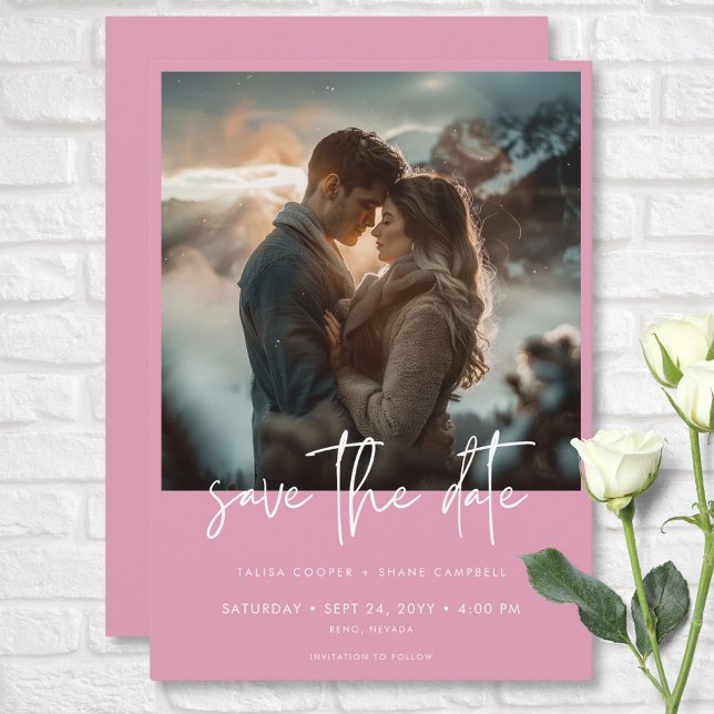 Minimal Dusty Rose Pink Modern Photo Wedding Save The Date (Minimal Dusty Rose Pink Modern Photo Wedding Save The Date)