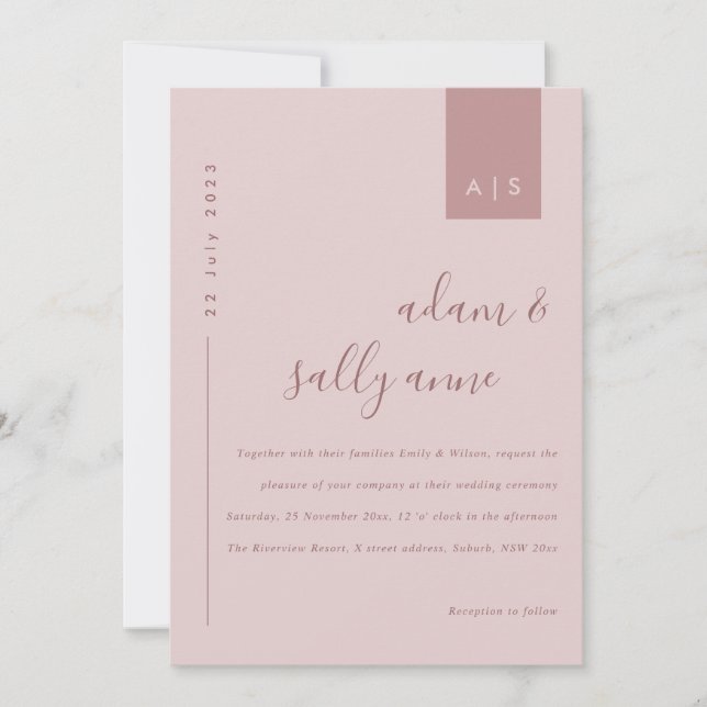 Minimal Dusty Rose Pink Typography Wedding  Invitation (Front)