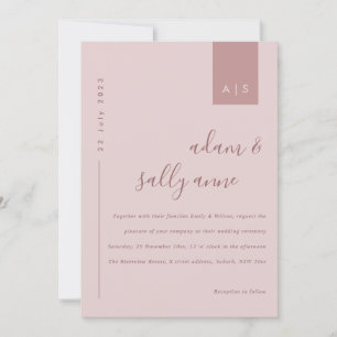 Minimal Dusty Rose Pink Typography Wedding  Invitation