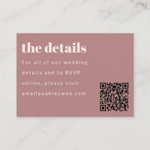 Minimal Dusty Rose Retro Custom Wedding QR Code Enclosure Card