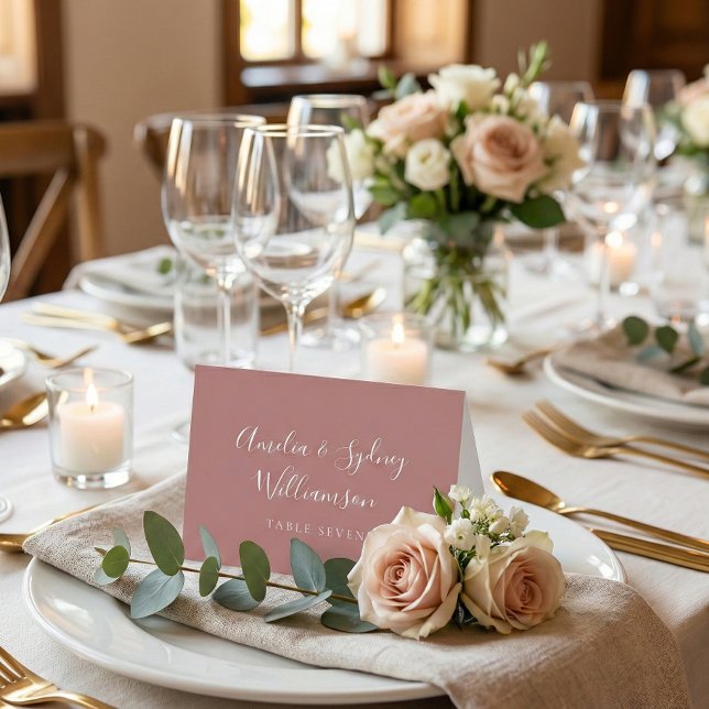Minimal Dusty Rose Script Custom Name Place Card (Creator Uploaded)