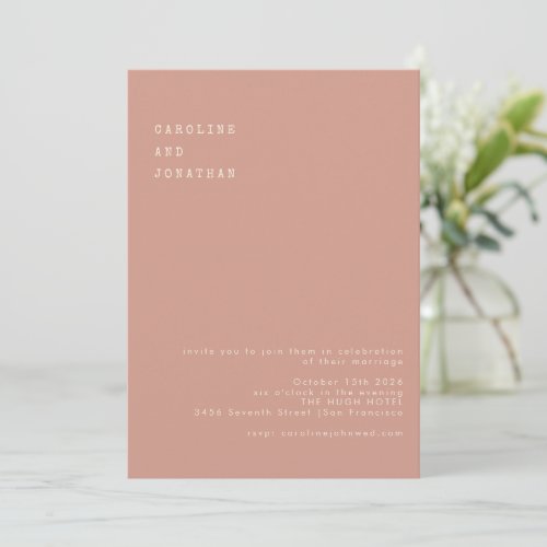 Minimal Dusty Rose Typewriter Typography Wedding Invitation