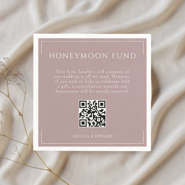 Minimal Dusty Rose Wedding Honeymoon Fund QR Code Napkins (Creator Uploaded)
