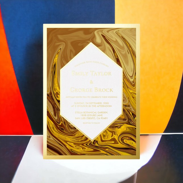 Minimal Earth Tone Terracotta Artsy Wedding Gold Foil Invitation (Creator Uploaded)