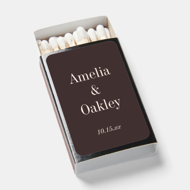 Minimal Earthy Brown Elegant Wedding Favor Custom Matchboxes (Front Open)