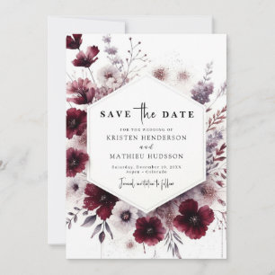 Minimal Earthy Burgundy Wedding Save The Date