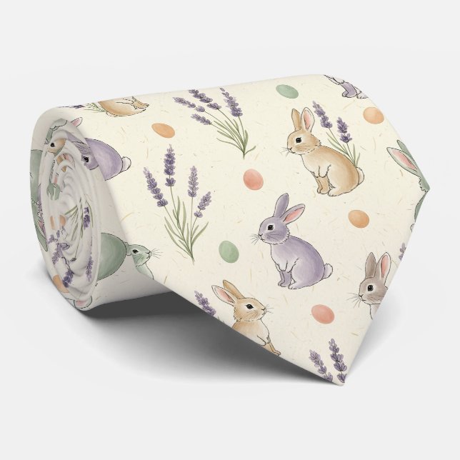 Minimal Easter Bunny Pastel Spring Pattern (1) Neck Tie (Rolled)