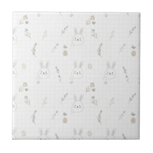 Minimal Easter Bunny Pastel Spring Pattern (2) Ceramic Tile