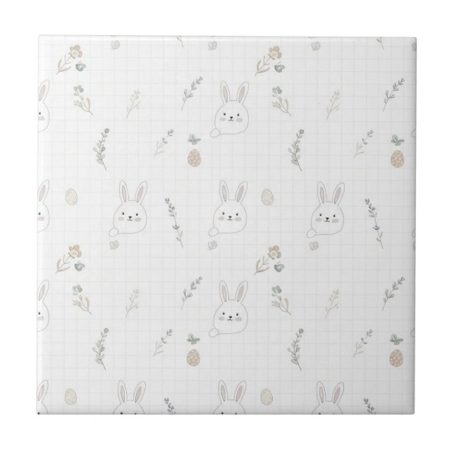 Minimal Easter Bunny Pastel Spring Pattern (2) Ceramic Tile (Front)