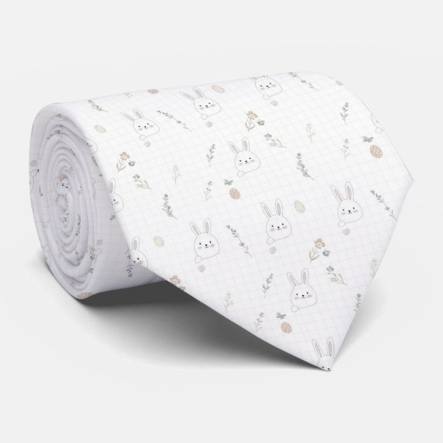Minimal Easter Bunny Pastel Spring Pattern (2) Neck Tie (Rolled)