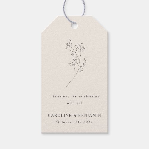 Minimal Ecru Floral Line Elegant Wedding Custom Gift Tags
