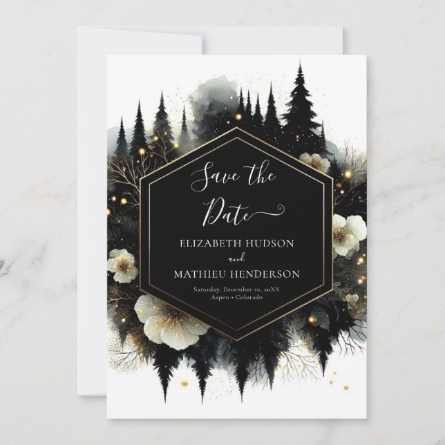 Minimal Editable Enchanted Forest Wedding Save The Date (Front)