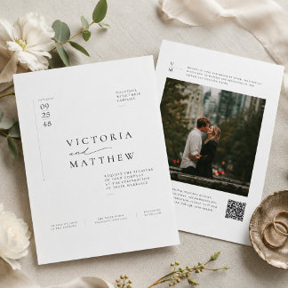 Minimal Editorial QR Code One Photo Wedding Invitation