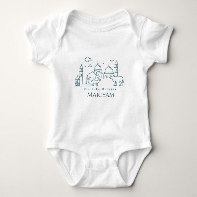 Minimal Eid al Adha Line Art Amimal Baby Bodysuit (Front)