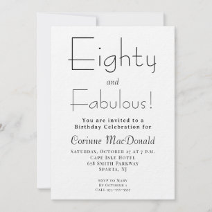 Minimal Eighty and Fabulous 80th Birthday Party Invitation